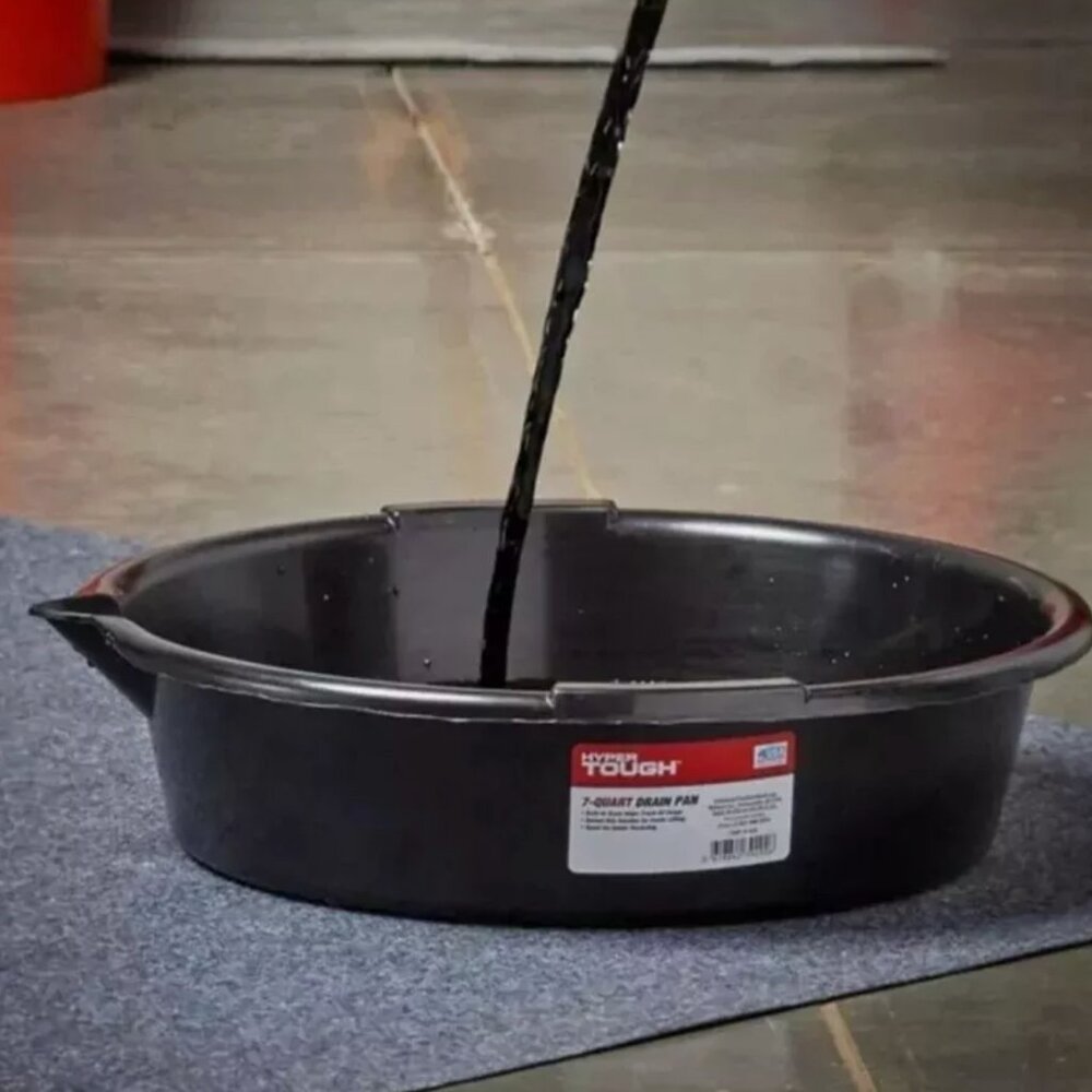 HYPER TOUGH Oil Drain Pan Automotive 7-Quart Drain Pan, 7QDP-19-BLK Portable